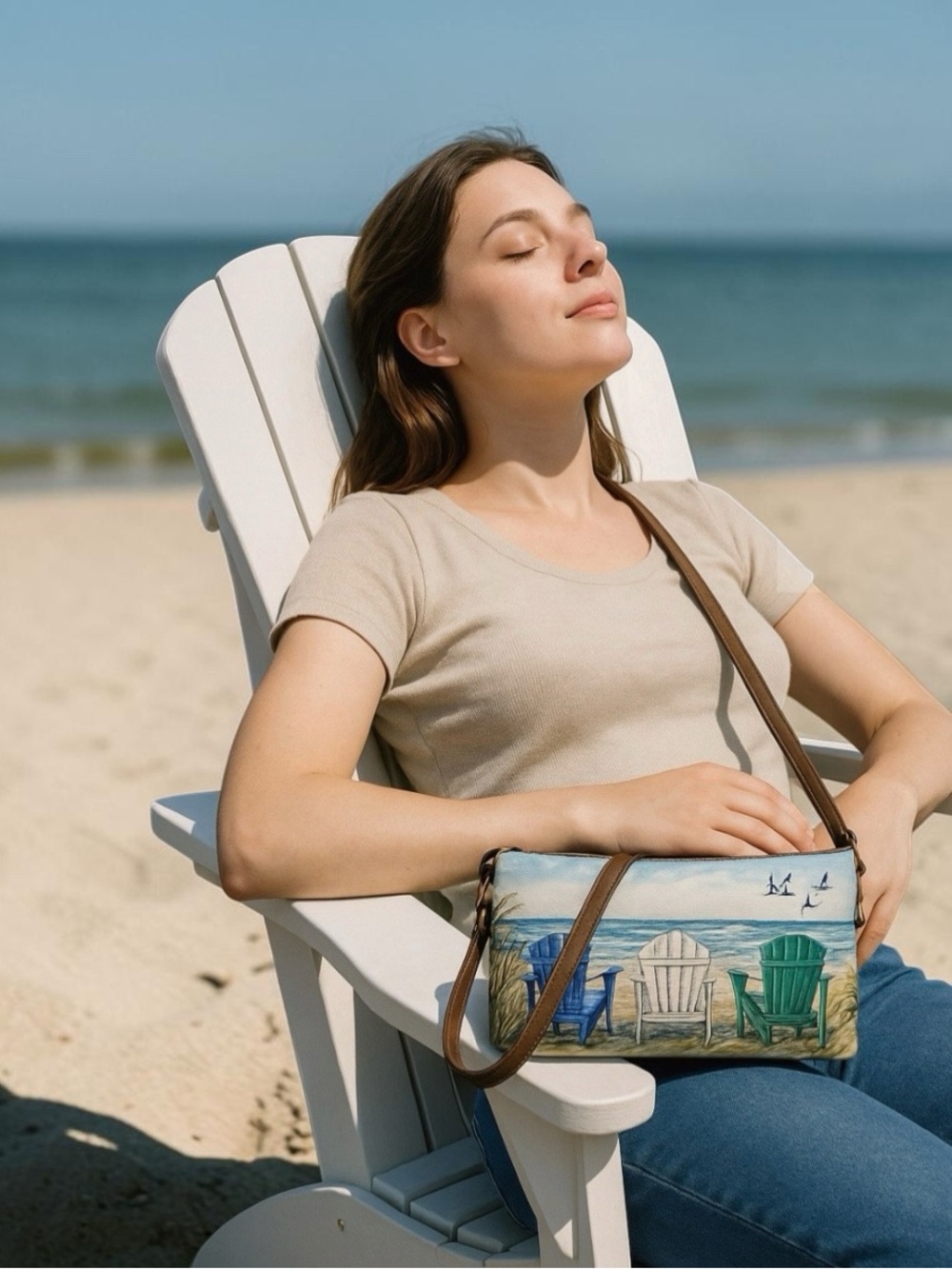 Coastal Beach Crossbody Bag Wristlet Summer Blue Green Canvas Seaside Clutch NWT - Picture 8 of 8